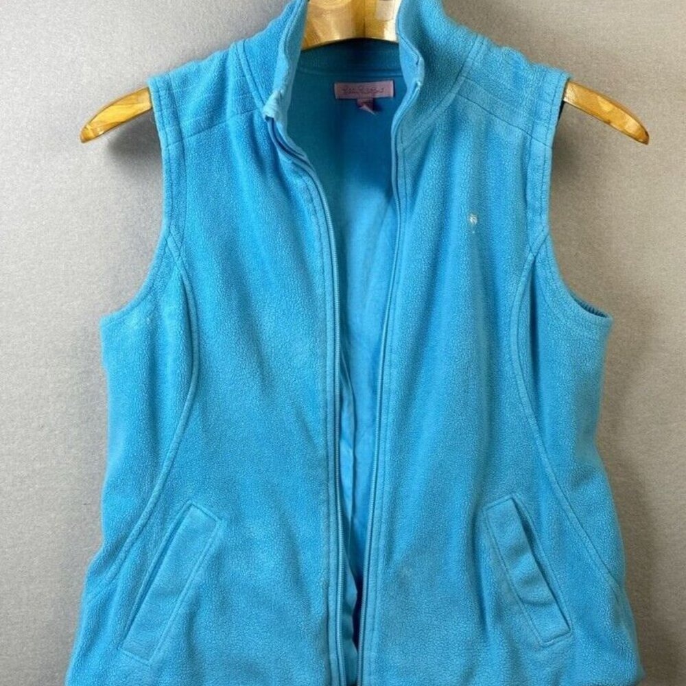 Lilly Pulitzer Fleece Vest Women S Blue Zip Up Palm Tree Logo Yacht Country Club